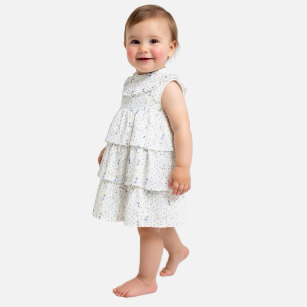 Janie and Jack Floral Tiered Ruffle Dress 12-18 Months 100% Cotton Diaper Cover